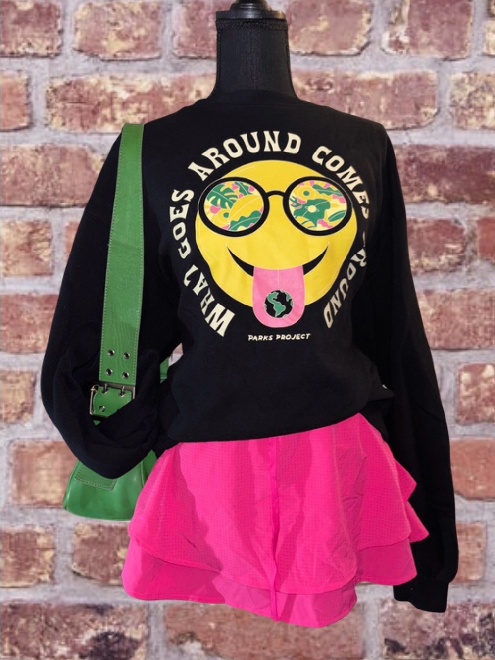 Parks Project Black Sweatshirt with Yellow Smiley & Multicolor Accents